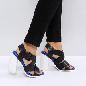 ASOS WHITE Tulipa Premium Leather Color Block Heeled Sandals